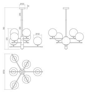 Redo 01-2950 - Lustr na tyči ESSENTIAL 6xE14/28W/230V