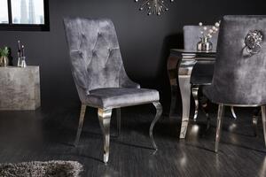 Šedostříbrná sametová židle se lvem Modern Barock