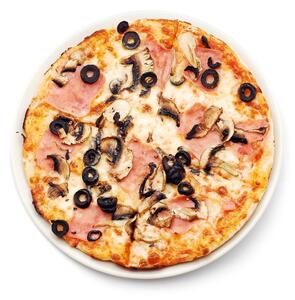 Kámen na pizzu v bílé barvě, kovový podnos na servírování