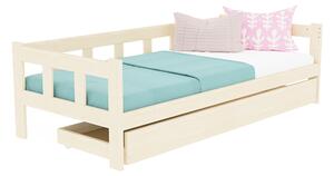 Dětská jednolůžková postel FENCE 4v1 se zábranou a úložným šuplíkem - Nelakovaná, 90x160 cm, S otevřeným vstupem