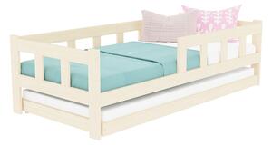 Dětská jednolůžková postel FENCE 4v1 se zábranou a přistýlkou - Nelakovaná, 90x160 cm, S otevřeným vstupem