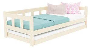 Dětská jednolůžková postel FENCE 4v1 se zábranou a přistýlkou - Nelakovaná, 90x180 cm, S otevřeným vstupem