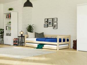 Dětská jednolůžková postel FENCE 4v1 se zábranou a přistýlkou - Nelakovaná, 90x180 cm, S otevřeným vstupem
