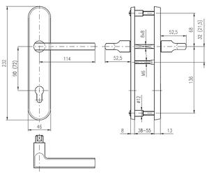 Bezpečnostní kování ROSTEX BK 807/O BRIT (NEREZ MAT), klika pravá / klika, Otvor na cylindrickou vložku PZ, ROSTEX Nerez mat, 72 mm