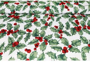 Vánoční dekorační látka bavlna Jmelí, š. 140 cm Vícebarevná Vzorek (10x10 cm +/-1 cm)