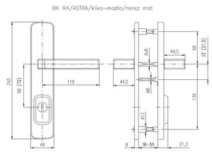 Bezpečnostní kování ROSTEX BK R4 ASTRA 3.tř.( CHROM NEREZ), klika pravá / klika, Otvor na cylindrickou vložku PZ, ROSTEX Chrom lesklý-nerez, 90 mm