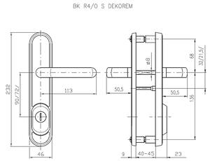 Bezpečnostní kování ROSTEX BK R4/O DEKOR (CHROM NEREZ), klika pravá / klika, Otvor na cylindrickou vložku PZ, ROSTEX Chrom lesklý-nerez, 72 mm