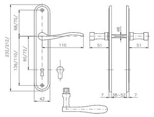 Dveřní kování ROSTEX ELEGANT (CHROM LESKLÝ - NEREZ), klika-klika, WC klíč, ROSTEX Chrom lesklý-nerez, 90 mm