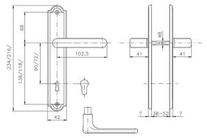 Dveřní kování ROSTEX GRACIA (CHROM LESKLÝ - NEREZ), klika-klika, Otvor pro obyčejný klíč BB, ROSTEX Chrom lesklý-nerez, 72 mm