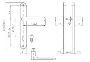 Dveřní kování ROSTEX SIESTA (CHROM LESKLÝ - NEREZ), klika-klika, Otvor pro obyčejný klíč BB, ROSTEX Chrom lesklý-nerez, 72 mm