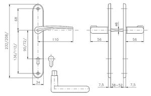 Dveřní kování ROSTEX SONET (CHROM LESKLÝ - NEREZ), klika-klika, Otvor pro obyčejný klíč BB, ROSTEX Chrom lesklý-nerez, 72 mm
