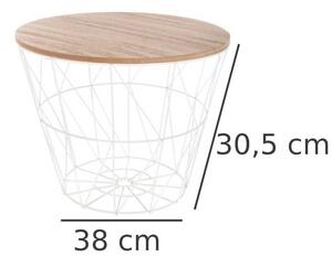 Odkládací stolek s úložným prostorem a dřevěným víkem, bílý