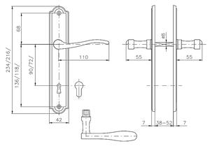 Dveřní kování ROSTEX TOSKA (TITAN ZLATÝ), klika-klika, WC klíč, ROSTEX Ti, 90 mm