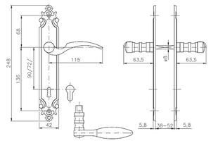 Dveřní kování ROSTEX ROMANCE (TITAN ZLATÝ), klika-klika, Otvor pro obyčejný klíč BB, ROSTEX Ti, 72 mm