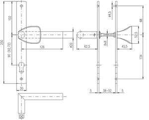 Dveřní kování ROSTEX 850 MONZUN (NEREZ MAT), klika pravá / madlo, Otvor na cylindrickou vložku PZ, ROSTEX Nerez mat, 90 mm