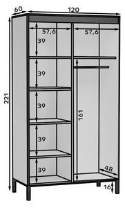 Šatní skříň se zrcadlem a posuvnými dveřmi Bell - 120 cm Barva: Bílá