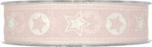 Vánoční bavlněná stuha STARS pastelově růžová 25mm x 20m (4,-Kč/m)