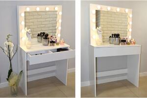 Toaletní stolek s osvětlením v zrcadle HOLLYWOOD - bílá barva