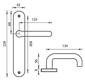 Dveřní kování MP Coslan (F1), klika-klika, Otvor na cylindrickou vložku PZ, MP F1/MP1 (hliník přírodní), 90 mm