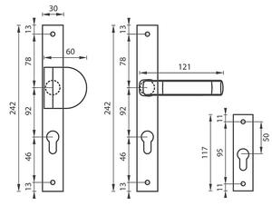 Zpevněné kování MP AXA Slim (F4), klika oboustranná/koule, Otvor na cylindrickou vložku PZ, MP F4/MP4 (hliník bronz), 92 mm