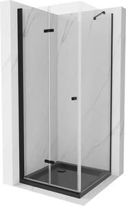 Mexen Lima, sprchový kout se skládacími dveřmi 80 (dveře) x 80 (stěna) cm, 6mm čiré sklo, černý profil + slim sprchová vanička černá s černým sifonem, 856-080-080-70-00-4070B