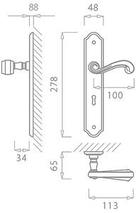 Dveřní kování MP TI - CARLA - 704 (OLV - Mosaz leštěná lakovaná), klika-klika, Otvor pro obyčejný klíč BB, MP OLV (mosaz leštěná a lakovaná), 90 mm