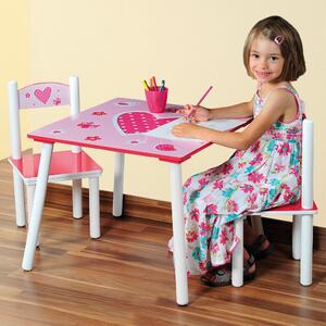 Stůl se 2 židlemi z MDF v růžové barvě pro holčičku, 55x55, 27x27x53 cm
