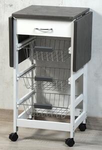 Kuchyňský vozík na kolečkách v bílé barvě z kovu i MDF, 75,5x37 cm