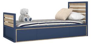 Dětské dřevěné jednolůžko s úložným prostorem TUTU 90x200 cm - Modrá, dub sonoma