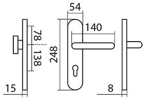 Bezpečnostní kování TWIN COLUMBUS GULF HR H2094 KS (E), klika levá / klika, Otvor na cylindrickou vložku PZ, Twin E (nerez matná), 72 mm