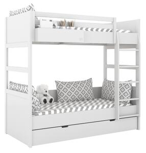 Bílá patrová postel se dvěma lůžky SIMONE se žebříkem a policí 90x200 cm Zvolte šuplík: Dvojitý úložný šuplík