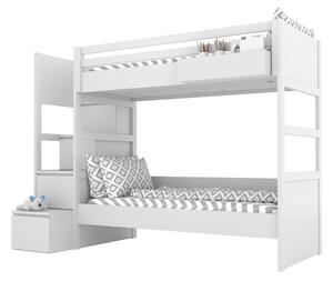 Bílá dětská patrová postel SIMONE s úložnými schody a policí 90x200 cm Zvolte stranu: Vlevo