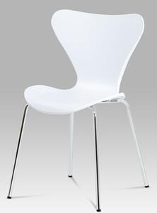 Autronic - Jídelní židle, bílý plastový výlisek s dekorem dřeva, kovová chromovaná čtyřnohá - AURORA WT