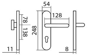 Bezpečnostní kování TWIN COLUMBUS ALA HR H2094 KS DEF (E), klika pravá / klika, Otvor na cylindrickou vložku PZ, Twin E (nerez matná), 72 mm