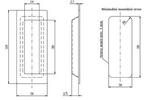Mušle pro posuvné dveře ROSTEX hranatá 120 mm (NEREZ MAT, ČERNÁ), NEREZ MAT, ROSTEX Nerez mat