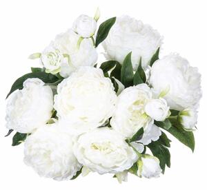 Kytice umělých květin, dekorativní, 13 pivoňky v bílé, výška 50 cm