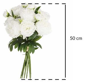 Kytice umělých květin, dekorativní, 13 pivoňky v bílé, výška 50 cm