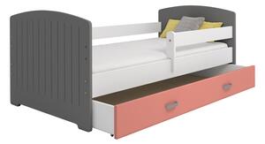 Dětská postel Magdaléna 80x160 B5, šedá/bílá/růžová + rošt a matrace