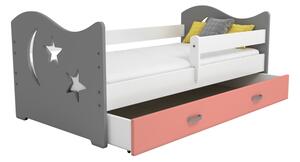 Dřevěná postel Magdaléna 80x160 B1, šedá/růžová + rošt a matrace