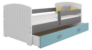 Dětská postel Magdaléna 80x160 B5, bílá/šedá/modrá + rošt a matrace