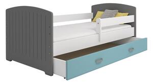 Dětská postel Magdaléna 80x160 B5, šedá/bílá/modrá + rošt a matrace