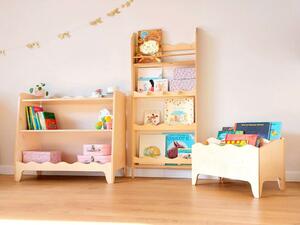 Dětský Montessori regál na knihy a hračky - Transparentní lak