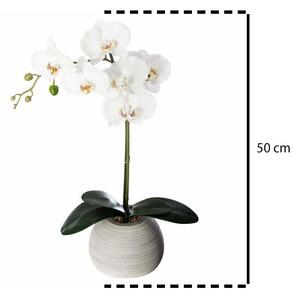 Bílá umělá orchidej v květináči, výška 53 cm