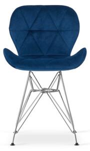 Sametová židle Paris modrá se stříbrnými nohami