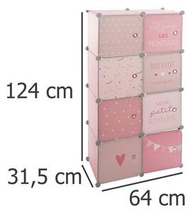 Skříň do dětského pokoje, 64 x 31 x 124 cm, růžová