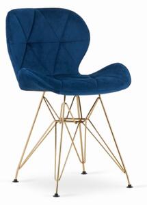 Sametová židle Paris modrá se zlatými nohami