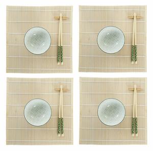 Sada na sushi DKD Home Decor 14,5 x 14,5 x 31 cm Zelená Kamenina Orientální (16 Kusy)