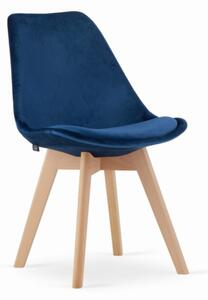 Sametové židle London modré s přírodními nohami 4 ks