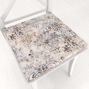 Biante Sametový čtvercový podsedák Tamara TMR-057 Modro-zelený zámecký vzor na krémovém - 38x38x3 cm