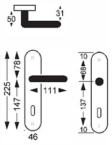 Dveřní kování Lienbacher Combi - L (mosaz), klika-klika, Otvor pro obyčejný klíč BB, Lienbacher mosaz, 72 mm